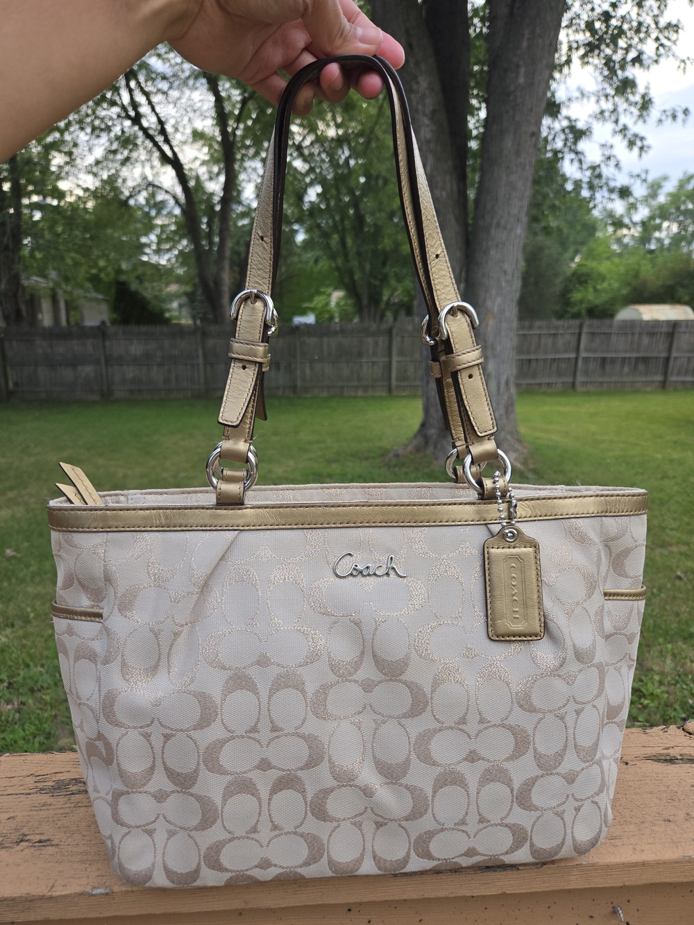 Coach Y2K Sig C Galley Tote w/ Gold Leather Trim #F17724